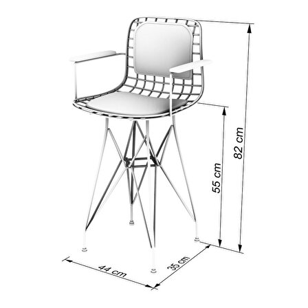 Knsz ufak boy tel bar sandalyesi 1 li uslu syhsyh sırt minderli 55 cm oturma yüksekliği mutfak bahçe cafe ofis