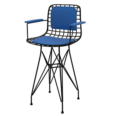 Knsz ufak boy tel bar sandalyesi 1 li uslu syhmvi kolçaklı sırt minderli 55 cm oturma yüksekliği mutfak bahçe cafe ofis