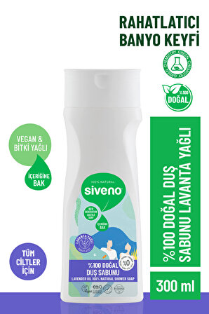 Siveno %100 Doğal Duş Sabunu Lavanta Kokulu Rahatlatıcı Duş Jeli 6 Değerli Bitki Vegan 300 ml