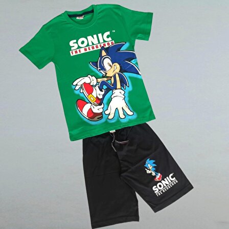 Sonic Desenli Yeşil Renk Şortlu Takım