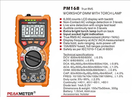 Peakmeter PM 16B Dijital Ölçü Aleti