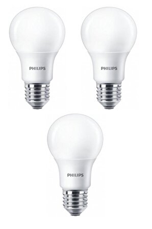 Philips 8W (60W) Led Ampul Sarı 2700K (3 Adet) Tasarruflu Lamba