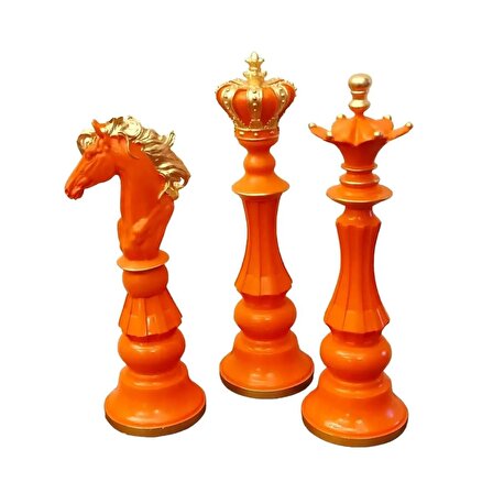 Dekoratif üçlü satranç seti heykeli turuncu 