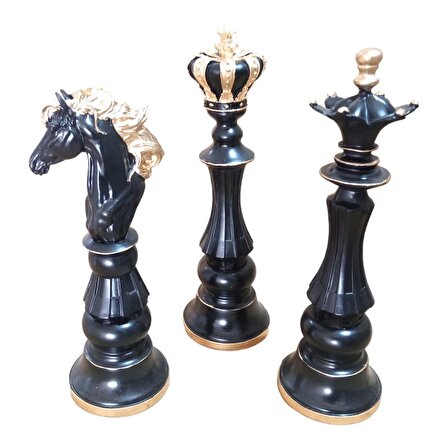 Dekoratif üçlü satranç seti biblo siyah 