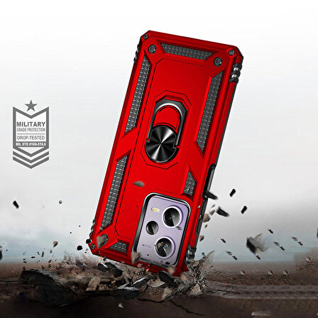Xiaomi Redmi Note 12 Pro 5G Metal Yüzüklü Tam Korumalı Standlı Kılıf - Lacivert