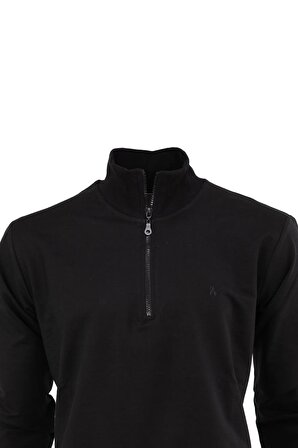 Erkek Mevsimlik Yarım Fermuarlı TamKalıp Likralı Premium Pamuklu Kumaş iki iplik Sweatshirt