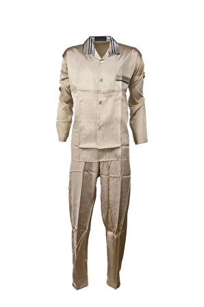 Erkek Klasik Model Pijama Takımı Premium ipeksi Saten Kumaş Çizgili Şortlu Cepli Tam Kalıp