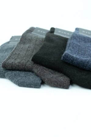 Erkek Kışlık Klasik Model Dikişsiz Burun Topuk ve Burun Takviyeli Premium Yünlü Çorap 4 lü