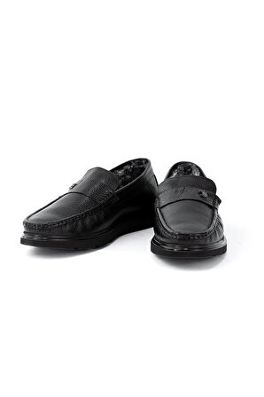 Erkek Kışlık Bağcıksız Union Taban Tam Kalıp Hakiki Deri içi Kürklü Klasik Makosen Ayakkabı