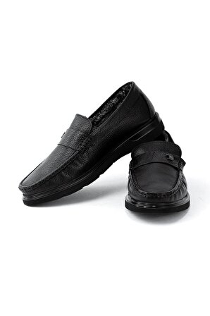 Erkek Kışlık Bağcıksız Union Taban Tam Kalıp Hakiki Deri içi Kürklü Klasik Makosen Ayakkabı