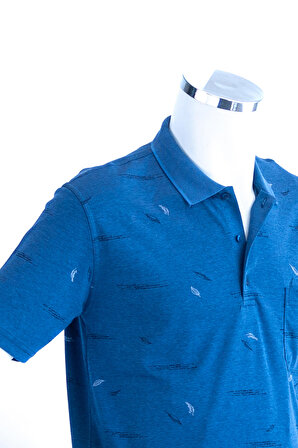 Oppland Erkek Polo Yaka T-shirt Cepli Kısa Kollu Kalem Tüyü Desenli Rahat Kesim Premium Pamuklu Kumaş