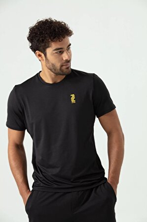 Erkek Siyah Bisiklet Yaka Rahat Kesim Casual Nefes Alabilen Athletic Spor T-shirt - Tişört