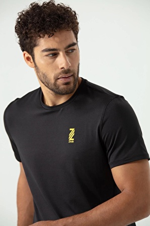 Erkek Siyah Bisiklet Yaka Rahat Kesim Casual Nefes Alabilen Athletic Spor T-shirt - Tişört