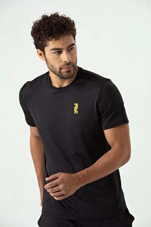 Erkek Siyah Bisiklet Yaka Rahat Kesim Casual Nefes Alabilen Athletic Spor T-shirt - Tişört