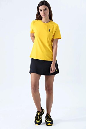 Kadın Sarı Bisiklet Yaka Rahat Kesim Casual Nefes Alabilen Athletic Spor T-shirt - Tişört