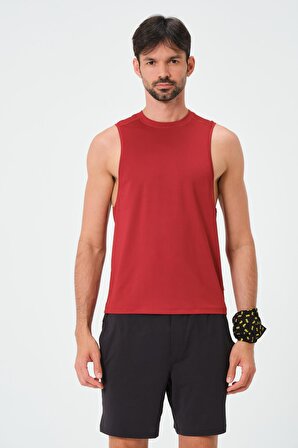 P-002999-Erkek Askılı Bisiklet Yaka Sıfır Kol Casual Fitness Tişört Kolsuz Spor Atleti-BORDO