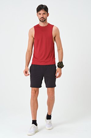 P-002999-Erkek Askılı Bisiklet Yaka Sıfır Kol Casual Fitness Tişört Kolsuz Spor Atleti-BORDO