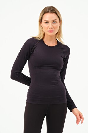 P-007900-Kadın Seamless (Dikişsiz) Yumuşak Dokulu Spor Uzun Kol T-Shirt-SİYAH