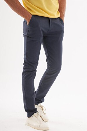 Erkek Slim Fit Yan Cep Chino Pantolon  Füme