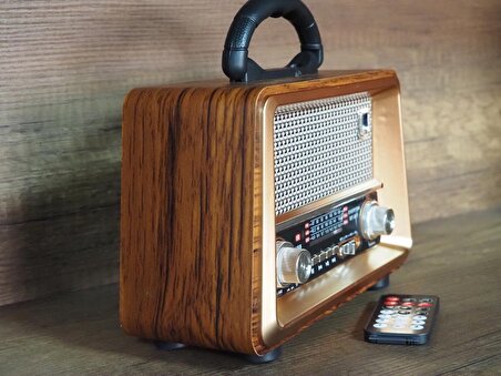 büyük boy gerçek ahşap eskitme görünümlü kumandalı nostajik radyo
