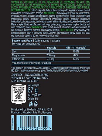 Bıotech Usa Zma - Magnezyum + B vitamin / 60 Caps