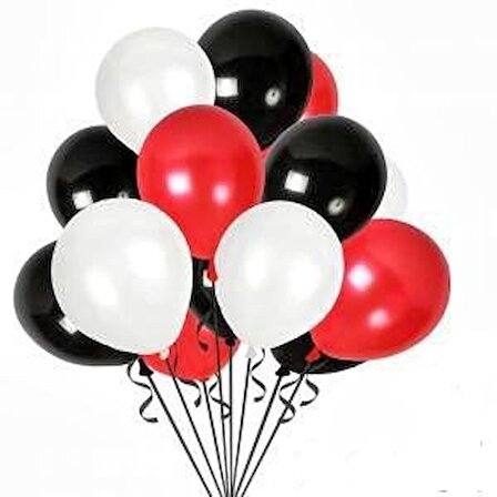 Siyah Masa Örtüsü Siyah Masa Eteği  20 adet siyah beyaz kırmızı balon Set