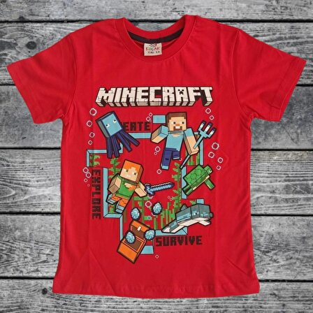 Minecraft Yeni Sezon Kırmızı Renk Şortlu Takım