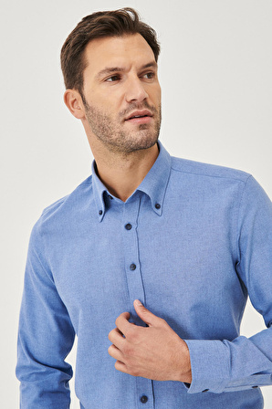 Erkek K.MAVI Düğmeli Yaka Tailored Slim Fit Oxford Gömlek