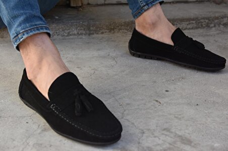 Prego Hakiki deri Bağcıksız Loafer Erkek Günlük Ayakkabı süet siyah