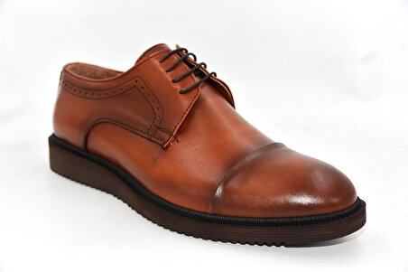 Prego Hakiki Deri Bağcıklı Eva Hafif Taban Erkek Klasik Ayakkabı TABA