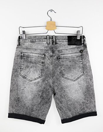 SikSilk Distressed Washed Grey Slim Fit Kot Şort