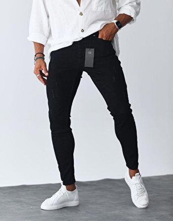 Premium Slim Fit Düz Siyah Erkek Kot Pantolon