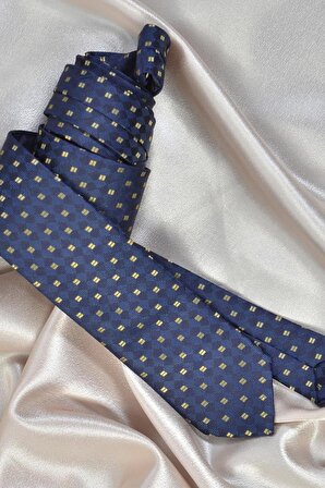 Lacivert İki Renk Saten Mendilli Klasik Kravat