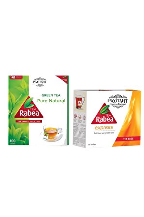 Payitaht Rabea Tea Pure Natural Bardak Poşet Siyah Çay 100'lü & Rabea Tea Yeşil Çay 100'lü 