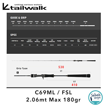 Tailwalk SSD Full Solid Spiral C69ML/FSL (S2P) Tetikli Tai Rubber Kamış 2.06mt Max.180gr