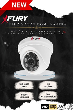 FURY 5mp 3.6mm Lensli 1080p 2mp Görüntü 6 Atom Led Gece Görüşlü İç Mekan Full Hd Güvenlik Kamerası 1412A