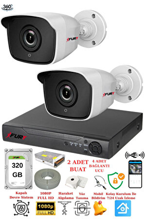 FURY 2 Kameralı 5mp 3.6mm Lens 2mp Görüntü 36 Led Gece Görüşlü FullHd Güvenlik Kamera 2236 320GB