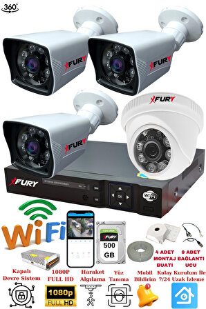 FURY 4 Kameralı 5mp 3.6mm Lens 2mp Görüntü 6 Atom Led Gece Görüşlü FullHd Güvenlik Kamerası 5525di 500GB
