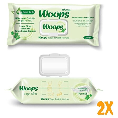 WoopsEasy Clean Yüzey Temizlik Havlusu Beyaz Sirke İz Bırakmayan Formül 100 Yaprak