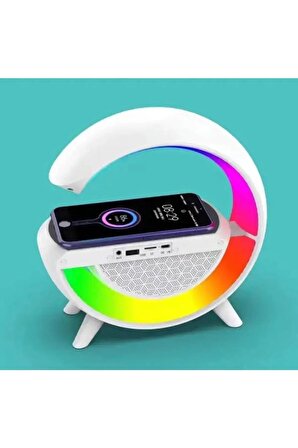 Bluetooth Hoparlörlü 15 W Kablosuz Şarj Özellikli Renkli Masa Lambası Gece Lambası 3-in1 Gökkuşağı Model