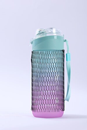 500 ml Motivasyonel Çift Renk Matara Askılı Su Matarası Yeşil Cam Su Şişesi Suluk  Bpa Içermez