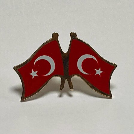 İkili Türk Bayraklı Yaka Rozeti
