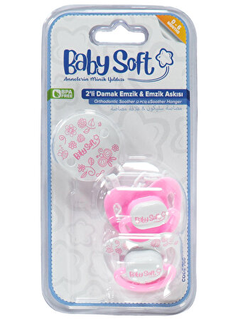 Baby Soft 2'li Damak Emzik No:1 & Emzik Askısı Pembe