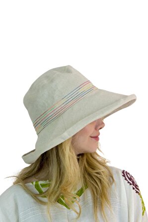 Renkli Dikişli Kadın Şapka 1311 krem