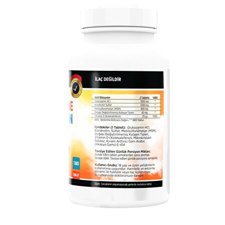 Glucosamine Chondroitin MSM Collagen Vitamin D Glukozamin 180 Tablet X 2 KUTU