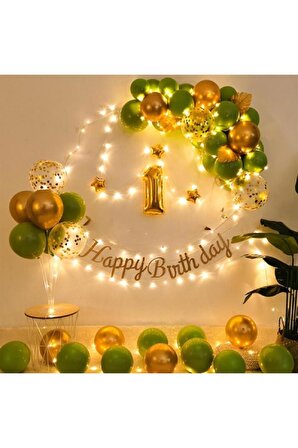 Led Işıklı Gold Mavi Balon Kemer Kiti Doğum Günü PArti Seti Süsü
