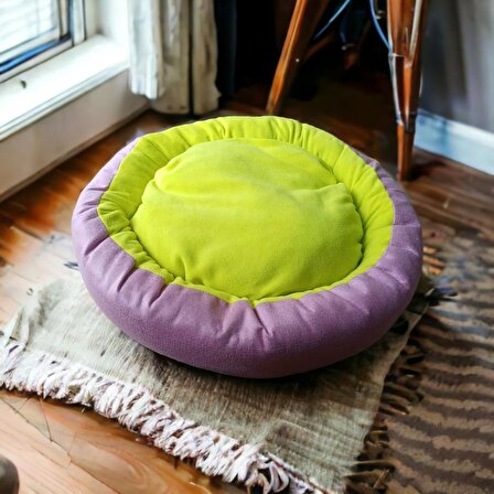 Girist Pet Kedi ve Köpek Yatağı Mor Yeşil Simit Yatak 50x50 cm