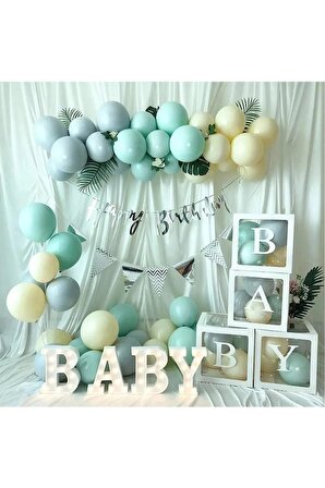 30 Adet Balonlu Babby Şeffaf Kutulu Balon Standlı Balon Konsept Doğum Günü Parti Set Süsü