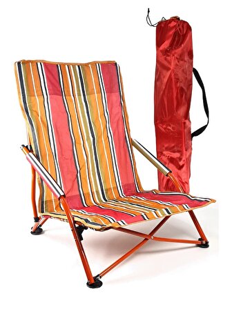 Çantalı Plaj Sandalyesi Katlanır Kamp Sandalyesi Yere Yakın Sandalye 68cm
