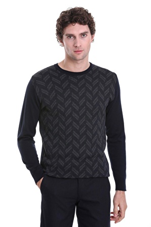 Lacivert Regular Fit Jakarlı Bisiklet Yaka Yünlü Triko Kazak | XL
